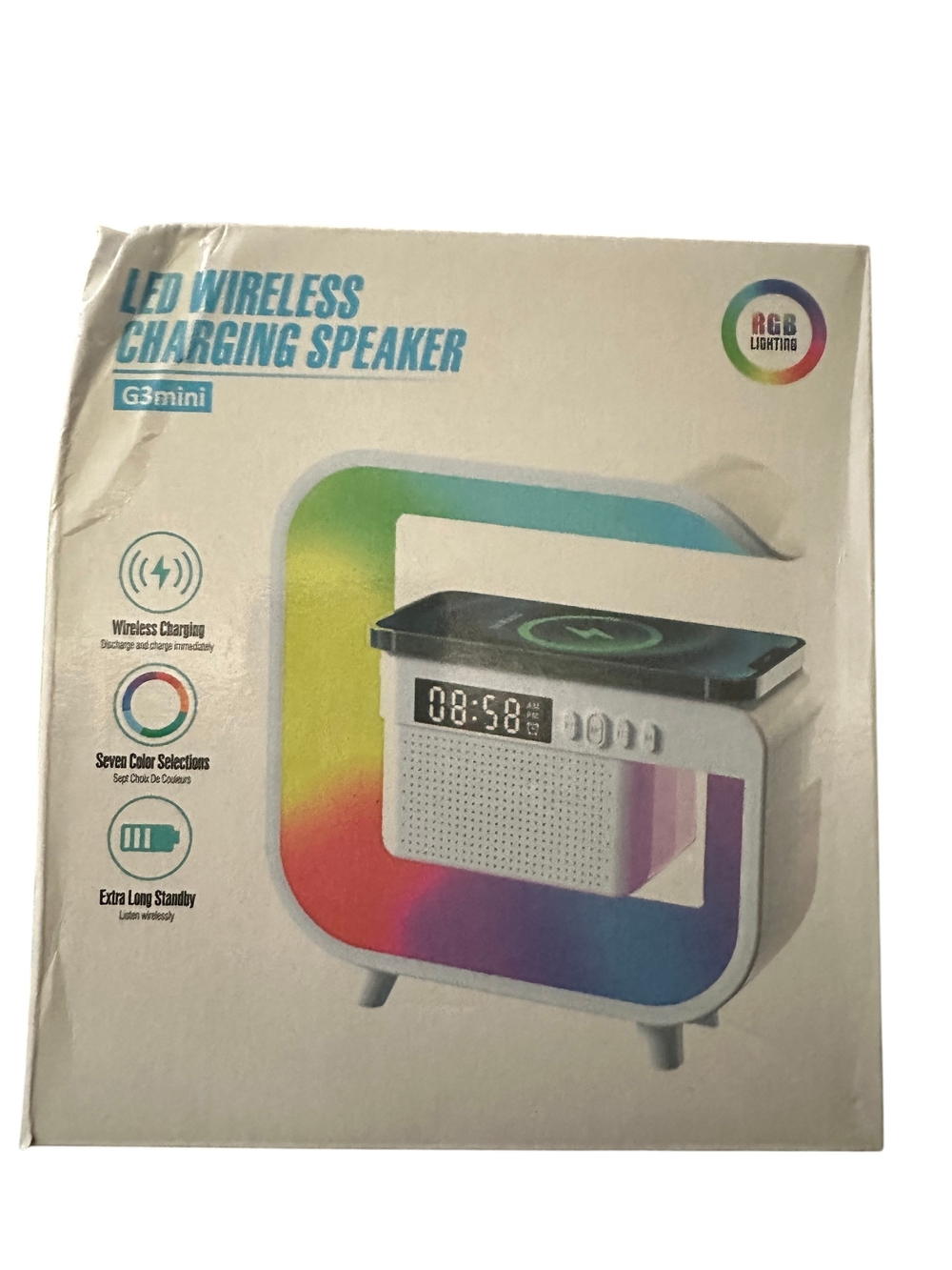 LED Wireless Charging Speaker with RGB Lighting - White